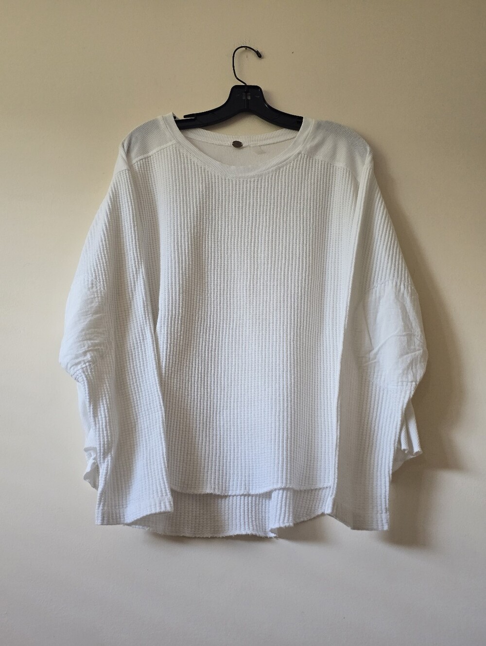 Free People FP One Blake Thermal Sweater White SzS Cotton Waffle Knit Slouchy